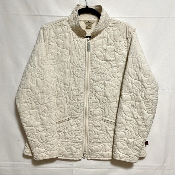 WOOLRICH WOMENS FULL ZIP FLEECE LINED QUILTED JACKET SIZE M COLOUR CREAM - Picture 1 of 16